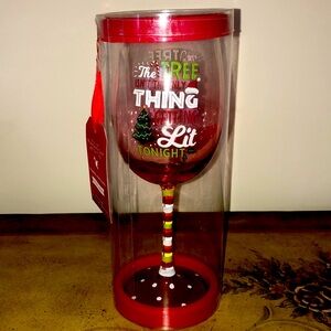 GLASS STEMMED HOLIDAY GRAPHIC WINE GLASS NIB